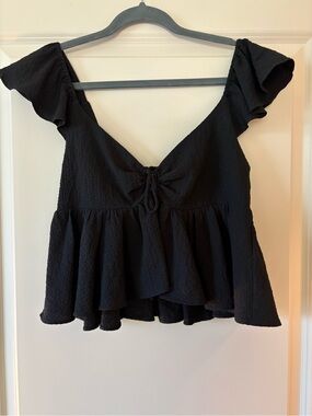 Urban Outfitters Black Ruffle Peplum Tie-Front Crop Top